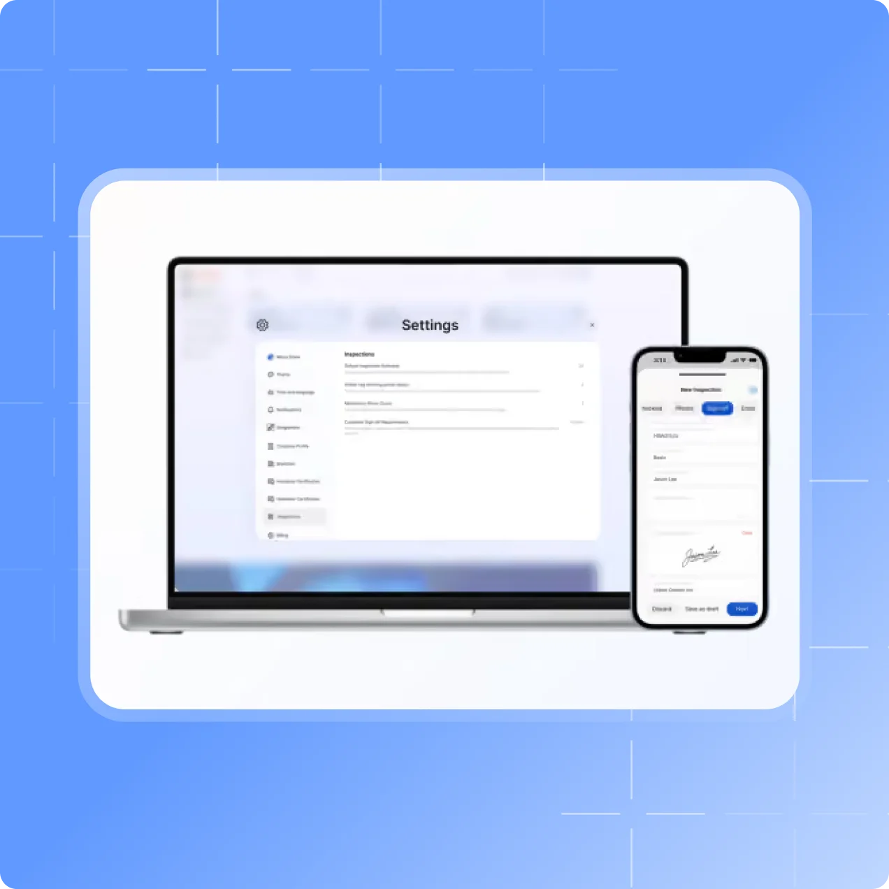 The customer sign-off requirement setting in the Scafflinq web portal, with hidden, optional and required options