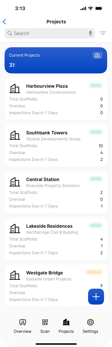 Archived projects now visible in the mobile project list