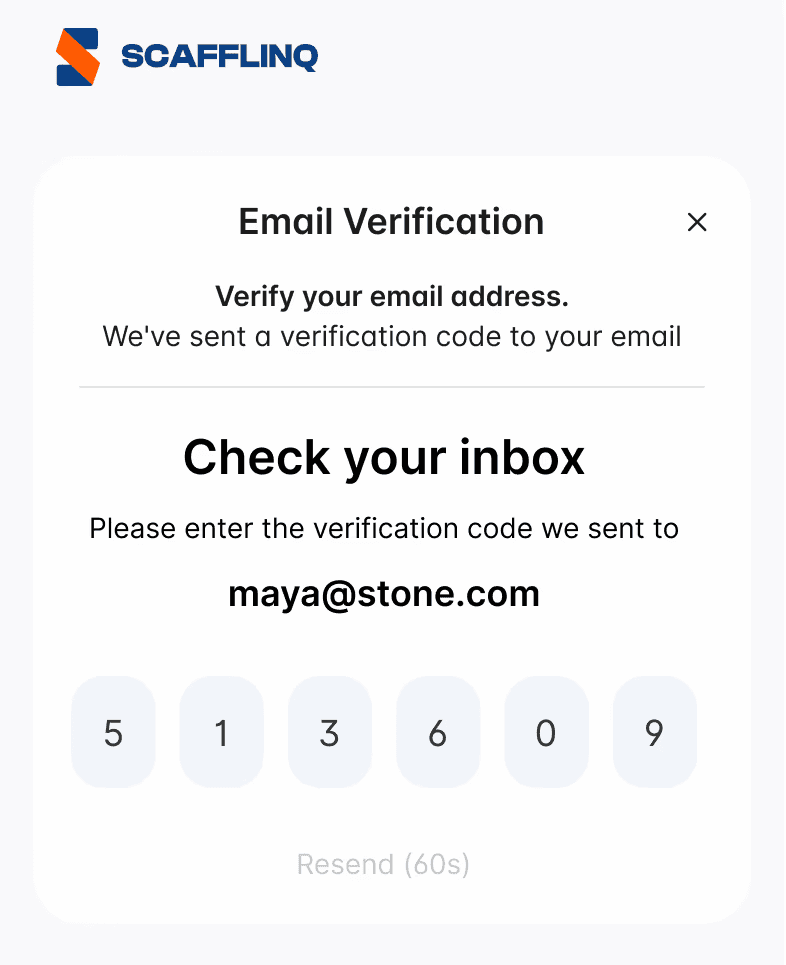 Entering the verification code in the mobile sign-up form