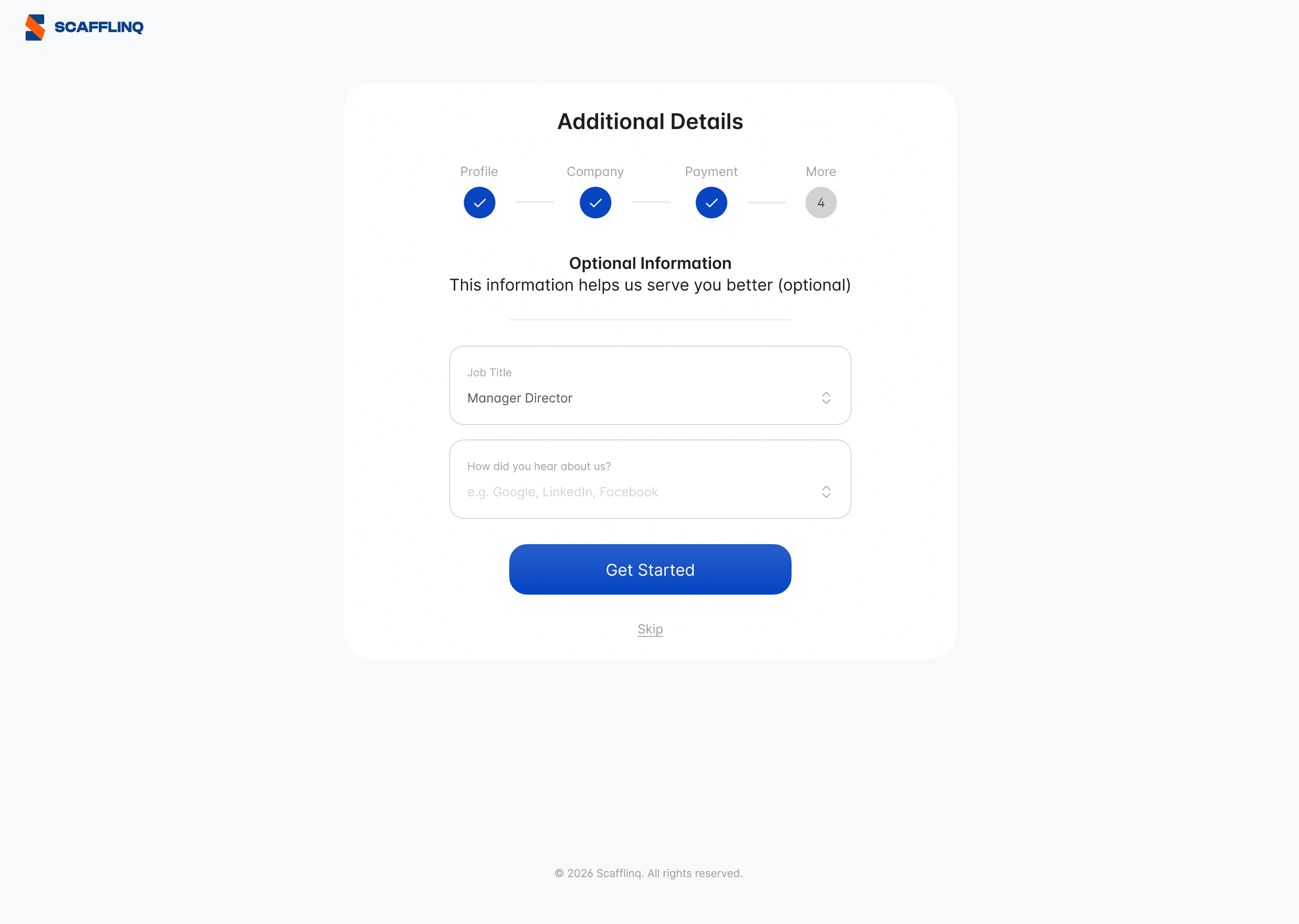 Adding optional job title details before finishing web sign-up