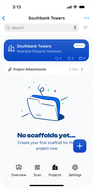 Selecting the project to add a new scaffold to in the mobile app