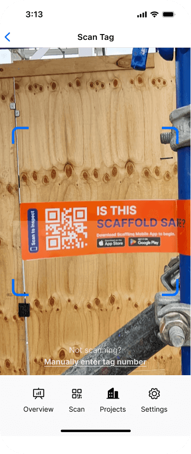Scanning a new Scafflinq tag from the project screen