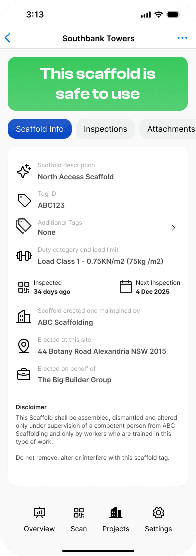 Navigating to the scaffold that needs its tag replaced in the mobile app