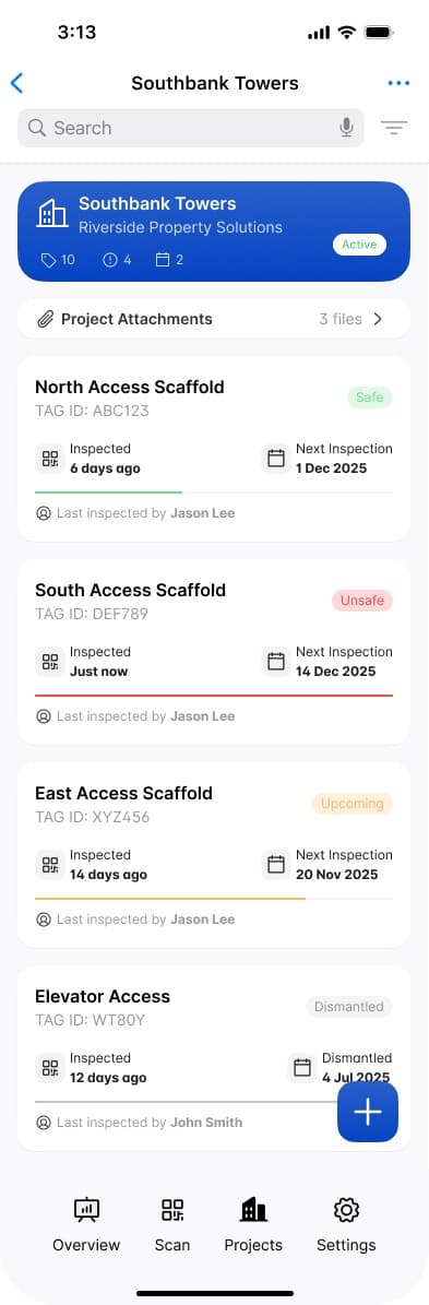 Turning off the Hide dismantled scaffolds filter toggle in the mobile app
