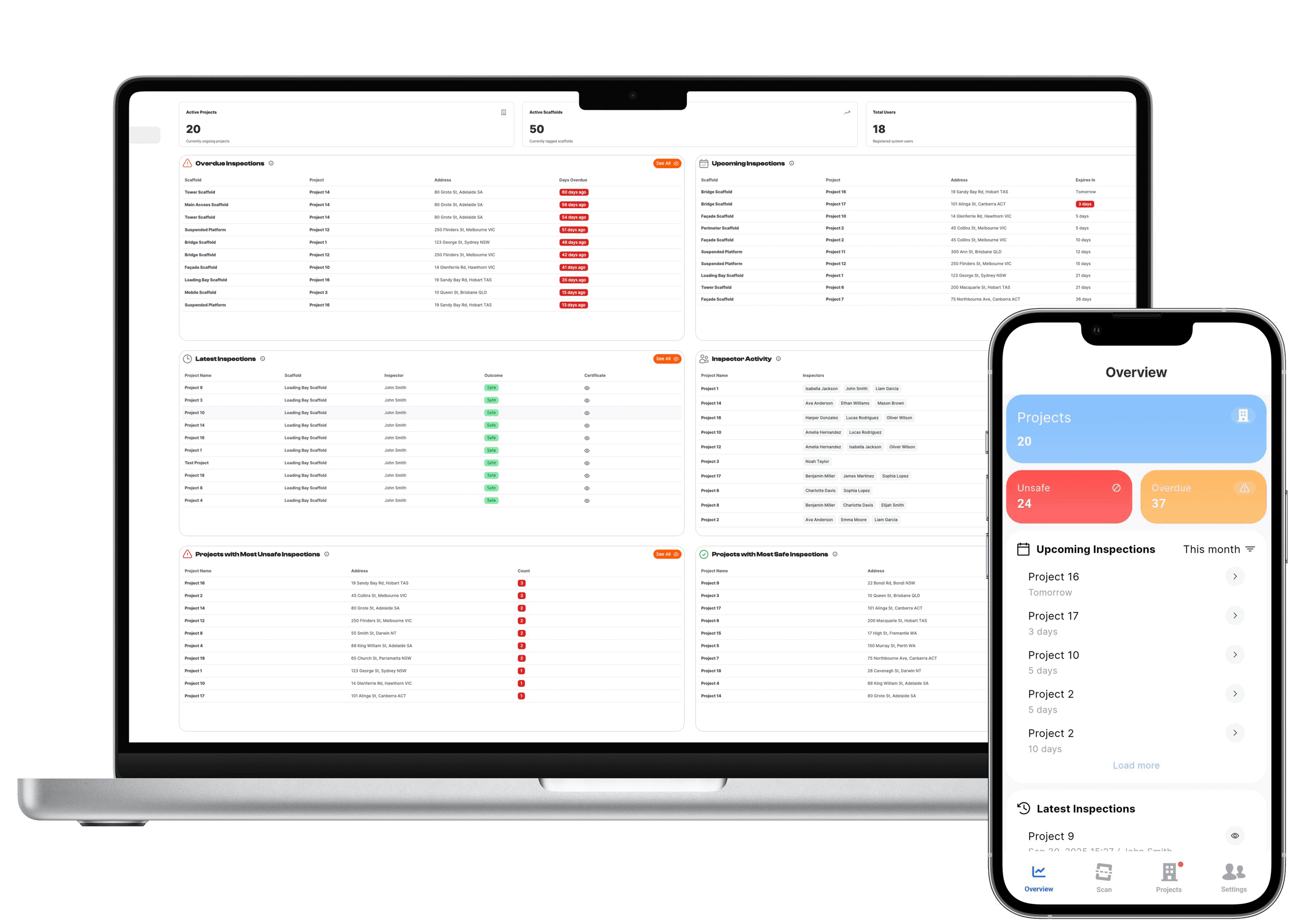 The new web and mobile dashboards surfacing key inspection metrics