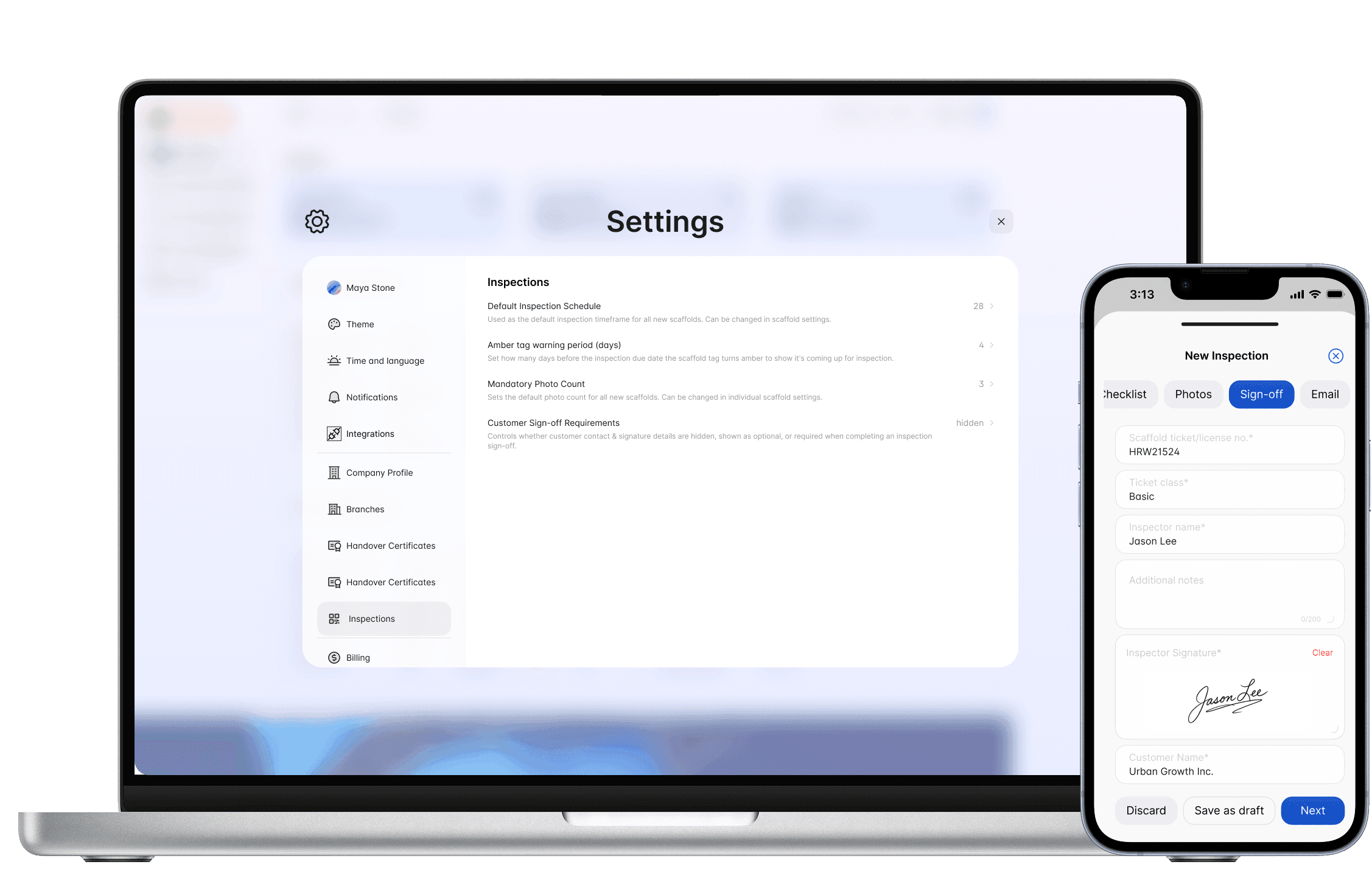The customer sign-off requirement setting with hidden, optional and required options