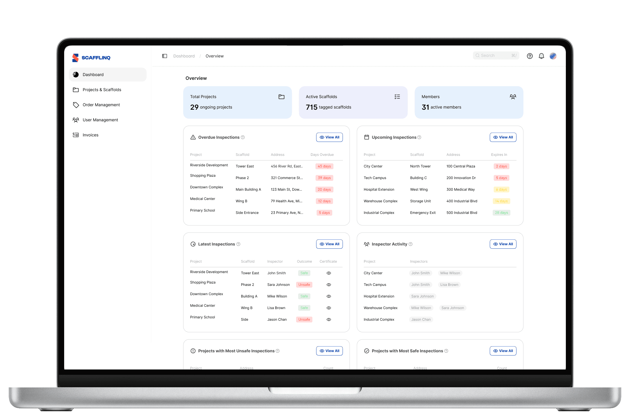 The redesigned admin portal dashboard with cleaner inspection summary cards
